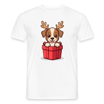 Surprise Pup – Dog in Christmas Gift - Men's T-Shirt - white - Front - AI Model Male 178 dark (178cm)