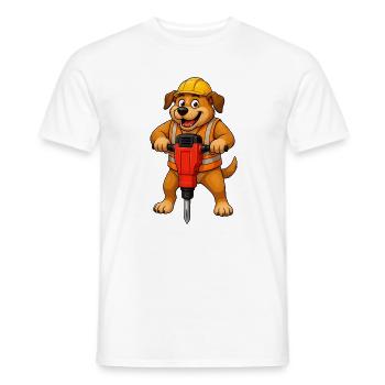 Dog Construction Worker With Jackhammer - Men's T-Shirt - white - Front - AI Model Male 178 dark (178cm)