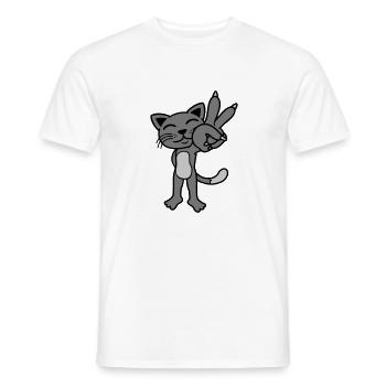Peace Zeichen stehende Katze - Männer T-Shirt - Weiß - Vorne - AI Model Male 178 dark (178cm)