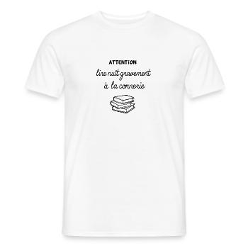 Attention lire nuit gravement à la connerie ! - T-shirt homme - blanc - Devant - AI Model Male 178 dark (178cm)