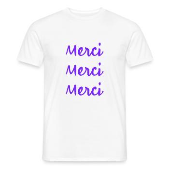 MERCI. THANKS. THANK YOU. ANNIVERSAIRE. NAISSANCE. - T-shirt homme - blanc - Devant - AI Model Male 178 dark (178cm)