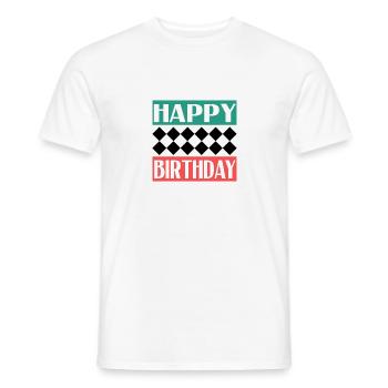 BIRTHDAY. HAPPY BIRTHDAY. HAPPY BIRTHDAY. - Men's T-Shirt - white - Front - AI Model Male 178 dark (178cm)
