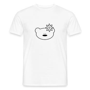 Funny teddy bear with flower in hair - Men's T-Shirt - white - Front - AI Model Male 178 dark (178cm)
