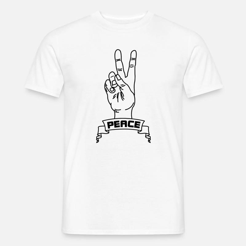 Handgesten Frieden mit Friedenstext - Männer T-Shirt - Weiß
