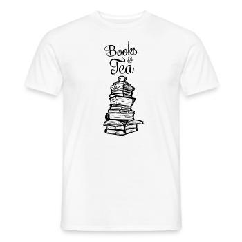 Books And Tea - Reading Library Student - Men's T-Shirt - white - Front - AI Model Male 178 dark (178cm)