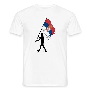 Flag Serbia man walking - Men's T-Shirt - white - Front - AI Model Male 178 dark (178cm)