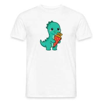 Langhals Dino mit Schultüte | Einschulung 2026 - Männer T-Shirt - Weiß - Vorne - AI Model Male 178 dark (178cm)
