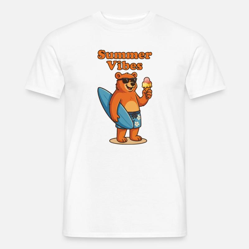 Summer Vibes Bear - Sommerbär mit Eis - Männer T-Shirt - Weiß