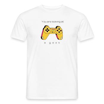 You are looking at a geek - Men's T-Shirt - white - Front - AI Model Male 178 dark (178cm)