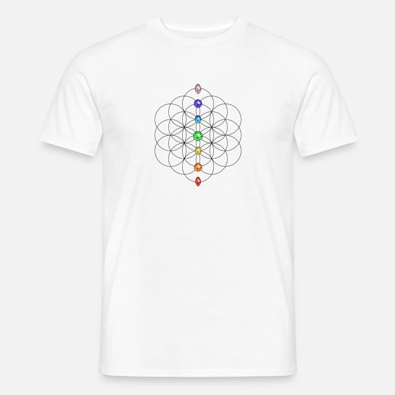 Blume des Lebens mit Regenbogen Chakren - Männer T-Shirt - Weiß