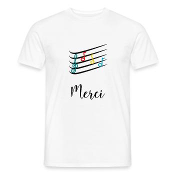 MERCI. MAÎTRESSE. MAÎTRE. MERCI MAÎTRESSE. MUSIQUE - T-shirt homme - blanc - Devant - AI Model Male 178 dark (178cm)