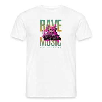 Rave music dj cat - T-shirt homme - blanc - Devant - AI Model Male 178 dark (178cm)
