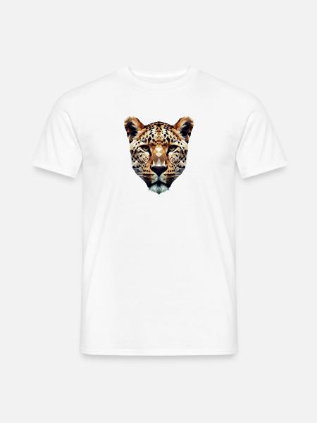 Ein Leopardenkopf im Polygon-Stil - Männer T-Shirt - Weiß