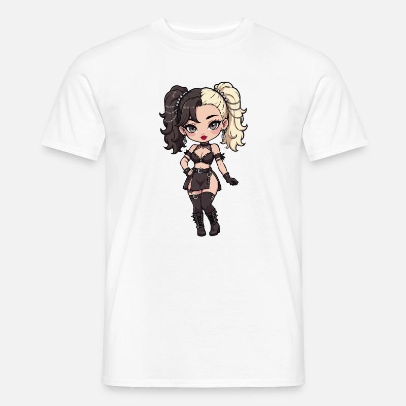 Gotische Chibi-Diva mit zweifarbigem Haar - Männer T-Shirt - Weiß