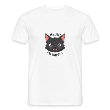 Miaou? Je suis heureux, mignon visage de chat - T-shirt homme - blanc - Devant - AI Model Male 178 dark (178cm)