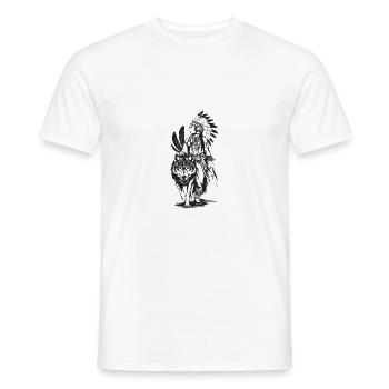 Native American with wolf and feather headdress in tribal style - Men's T-Shirt - white - Front - AI Model Male 178 dark (178cm)
