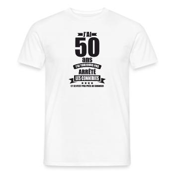 anniversaire 50 ans j ai pas arrete les connerie - T-shirt homme - blanc - Devant - AI Model Male 178 dark (178cm)