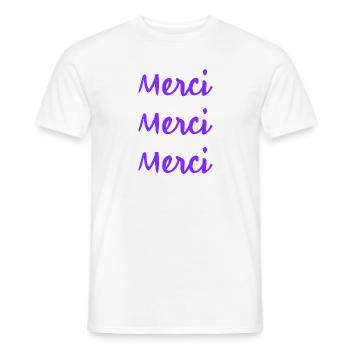 MERCI. THANKS. THANK YOU. ANNIVERSAIRE. NAISSANCE. - T-shirt homme - blanc - Devant - AI Model Male 178 dark (178cm)