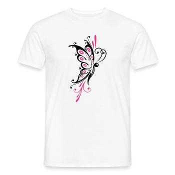 Big filigree butterfly, wings, girlie Tattoo style - Men's T-Shirt - white - Front - AI Model Male 178 dark (178cm)