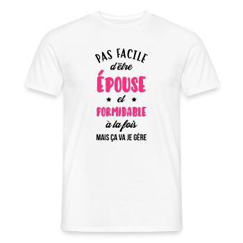 Epouse - Mariée - Mariage - Couple - Amour - Men's T-Shirt - white - Front - AI Model Male 178 dark (178cm)