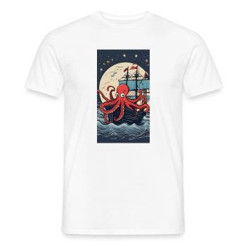 Pieuvre pirate en mer nocturne - T-shirt homme - blanc - Devant - AI Model Male 178 dark (178cm)