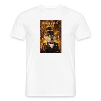 Loup Gala 2026 en Tuxedo Doré - T-shirt homme - blanc - Devant - AI Model Male 178 dark (178cm)