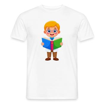 Junge mit Brille liest ein Buch – Bücherwurm - Männer T-Shirt - Weiß - Vorne - AI Model Male 178 dark (178cm)