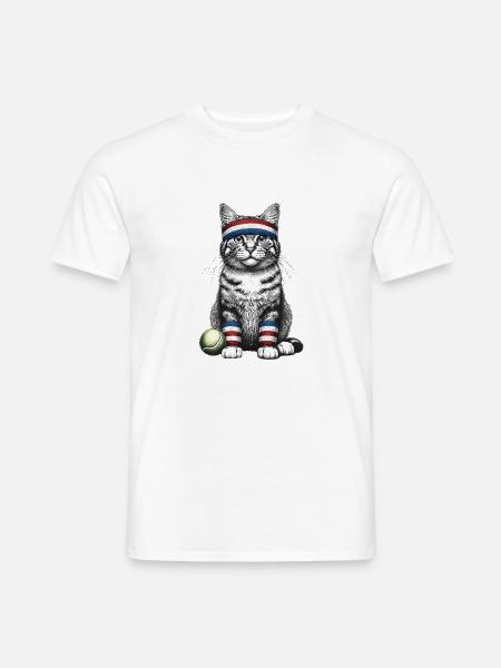 Tennis Cat Stirnband Bunt - Männer T-Shirt - Weiß