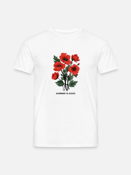 Roter Mohnblumenstrauß – SUMMER IS GOOD. - Männer T-Shirt - Weiß