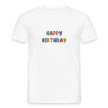 HAPPY BIRTHDAY. HAPPY BIRTHDAY. ANNIVERSARY. - Men's T-Shirt - white - Front - AI Model Male 178 dark (178cm)