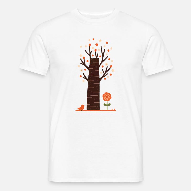 Verspielter Blütenbaum mit Vogel - Männer T-Shirt - Weiß