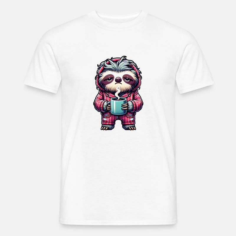 Faultier im Pyjama mit einer Tasse Kaffee - Männer T-Shirt - Weiß