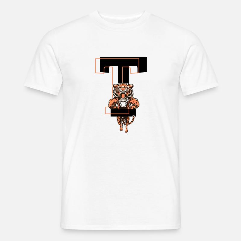 Tiger Buchstabe T - Geschenkidee - Männer T-Shirt - Weiß
