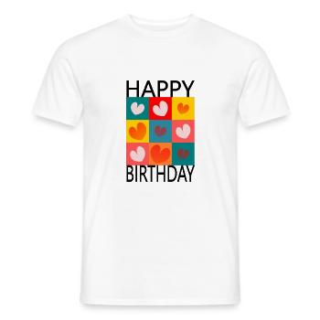Birthday. HAPPY BIRTHDAY. Happy birthday. - Men's T-Shirt - white - Front - AI Model Male 178 dark (178cm)