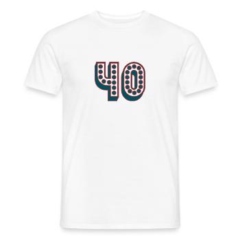 40. 40 JAAR. 40-jarig jubileum. 40-JARIG JUBILEUM. - Heren T-shirt - wit - Voor - AI Model Male 178 dark (178cm)