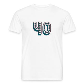 40. 40 JAAR. 40-jarig jubileum. 40-JARIG JUBILEUM. - Heren T-shirt - wit - Voor - AI Model Male 178 dark (178cm)