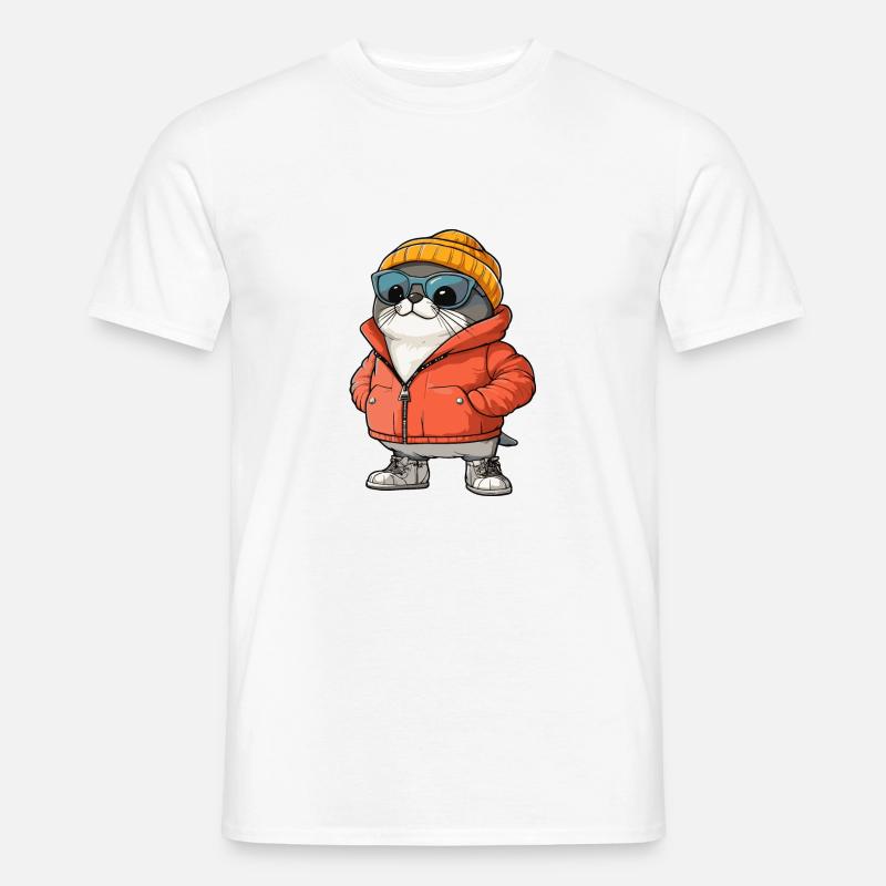 Robbe Tier Winter Comic - Männer T-Shirt - Weiß
