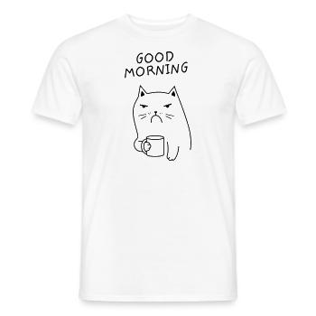 Good Morning Cat Cup Moody Job Office - Men's T-Shirt - white - Front - AI Model Male 178 dark (178cm)