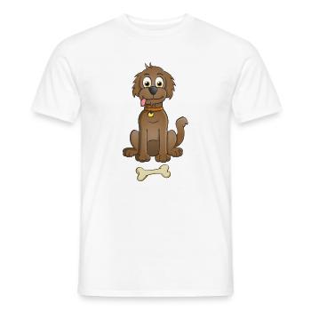 Image joyeuse d’un chien brun avec de l’os - T-shirt homme - blanc - Devant - AI Model Male 178 dark (178cm)