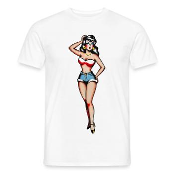 Fille Pin-Up Classique au tatouage - T-shirt homme - blanc - Devant - AI Model Male 178 dark (178cm)