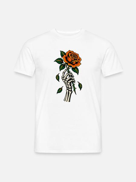 Skeletthand mit Rose – Tattoo - Männer T-Shirt - Weiß