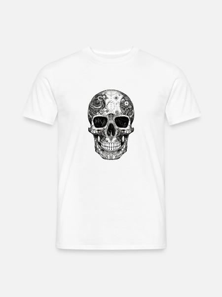 Gruseliger Machinen Totenkopf Schädel im Goth Stil - Männer T-Shirt - Weiß
