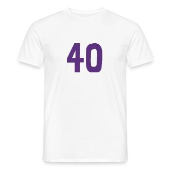 40. 40 JAAR. 40-jarig jubileum. 40-JARIG JUBILEUM. - Heren T-shirt - wit - Voor - AI Model Male 178 dark (178cm)