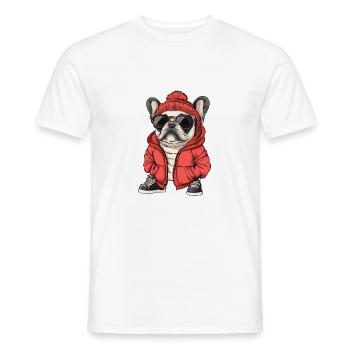 Buldog Français Chien Hiver - T-shirt homme - blanc - Devant - AI Model Male 178 dark (178cm)