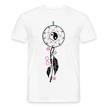 Traumfänger mit Yin-Yang, Federn & Blüten - Männer T-Shirt - Weiß - Vorne - AI Model Male 178 dark (178cm)