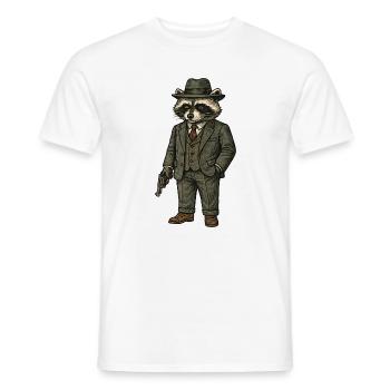 Élégant chef de la mafia raton laveur en costume avec un chapeau - T-shirt homme - blanc - Devant - AI Model Male 178 dark (178cm)