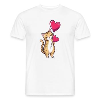 Katze mit Herz Ballon Geschenk Geburtstag - Männer T-Shirt - Weiß - Vorne - AI Model Male 178 dark (178cm)