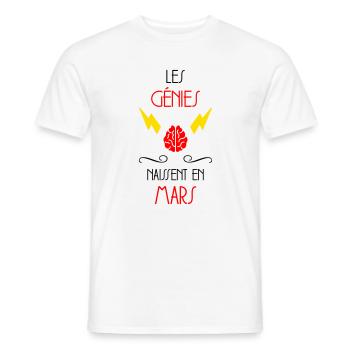 Les Génies Naissent en Mars Cadeau Bébé - T-shirt homme - blanc - Devant - AI Model Male 178 dark (178cm)