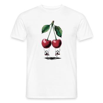 Illustration de cerises avec un look vintage de feuilles - T-shirt homme - blanc - Devant - AI Model Male 178 dark (178cm)