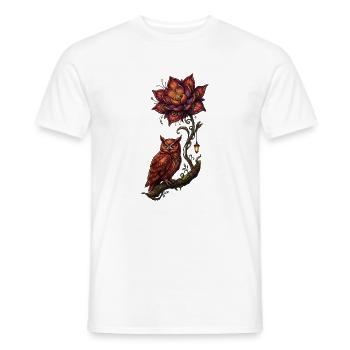 Hibou luminescent et fleur de feu - T-shirt homme - blanc - Devant - AI Model Male 178 dark (178cm)